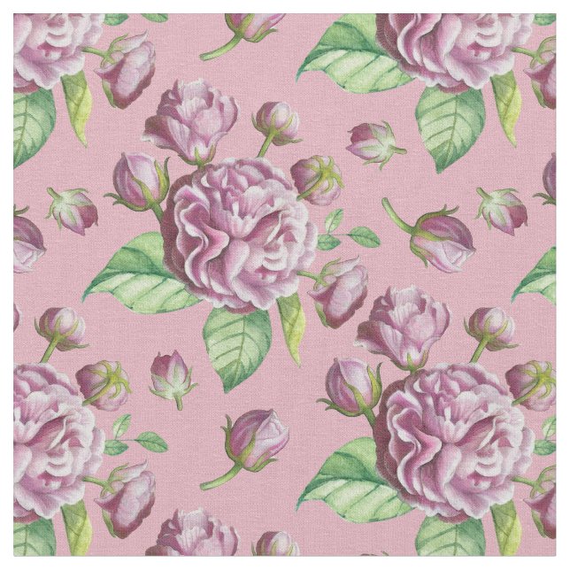 Tissu Fleurs de Jardin de Camélias Roses (Fermer)