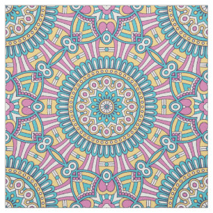 Tissu Fleurs de kaléidoscope rose jaune et vert