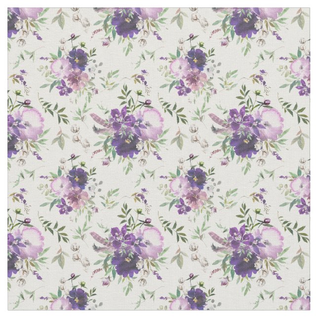 Tissu Fleurs de Lavande d'Aquarelle Florale Violet (Fermer)