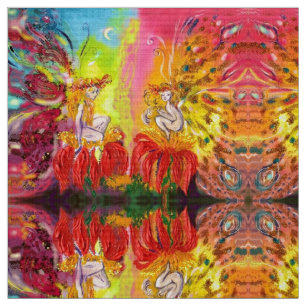Tissu FLEURS DE L'Imaginaire Jaune rouge de l'aube