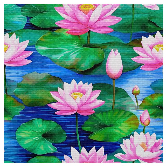 Tissu Fleurs de Lotus roses sur un étang (Échantillon)