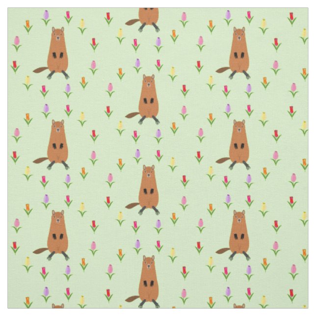 Tissu Fleurs de marmotte et de tulipe mignonnes (Échantillon)