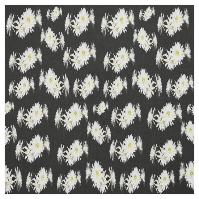 Tissu Fleurs De Minuit : Fleurs De Cactus Blancs Sur Noi (Échantillon)