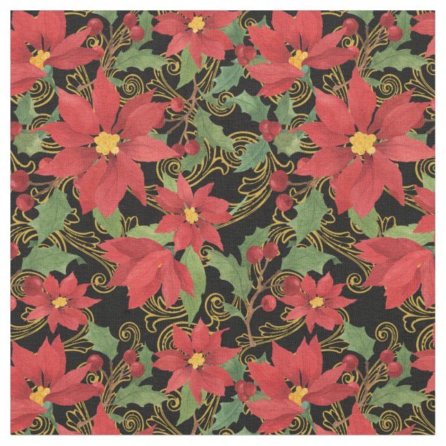 Tissu Fleurs de Noël Noir (Fermer)