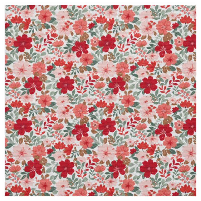 Tissu Fleurs de Noël - Rouge et Vert (Échantillon)