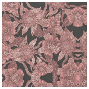 Tissu Fleurs de Parties scintillant noires en or glamour