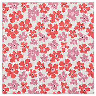 Tissu Fleurs de pavot hippie Rouge rose floral