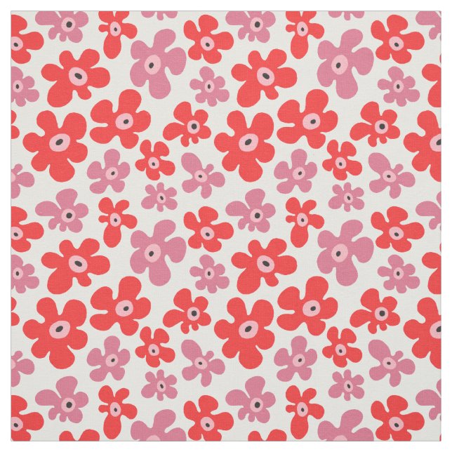 Tissu Fleurs de pavot hippie Rouge rose floral motif (Échantillon)