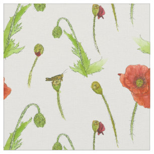 Tissu Fleurs de pavot Illustration botanique Rouge Flora