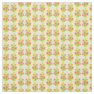 Tissu Fleurs de pavot rose jaune