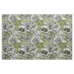 Tissu Fleurs de pivoines blanches et moisissures