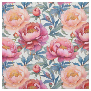 Tissu Fleurs de pivoines roses et poires à la française