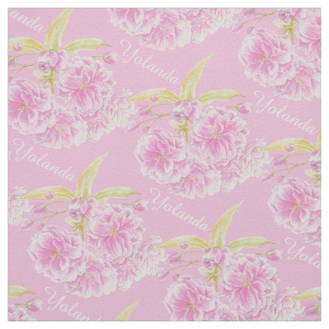 Tissu fleurs de printemps aquarelle floraisons nom rose  (Échantillon)