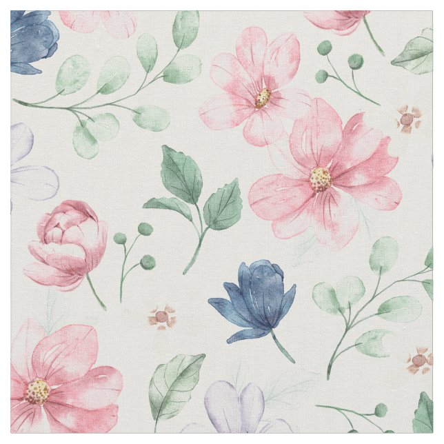 Tissu Fleurs de printemps et Motif Feuille (Fermer)