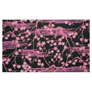 Tissu FLEURS DE SAKURA NOIR ROSE Modèle Floral japonais