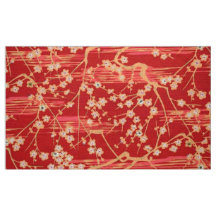 Tissu FLEURS DE SAKURA ROUGE Modèle floral japonais anti