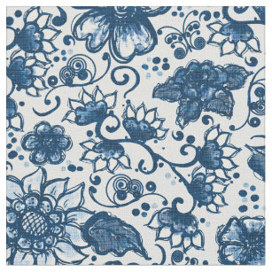 Tissu Fleurs de saumon bleu classique