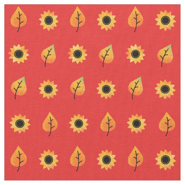 Tissu Fleurs de soleil et feuilles d'automne (Fermer)