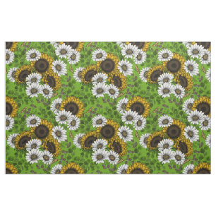 Tissu Fleurs de soleil et marguerites, jardin d'été