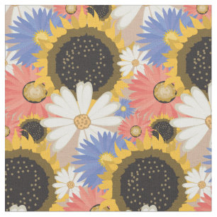 Tissu Fleurs de soleil et marguerites motif floral