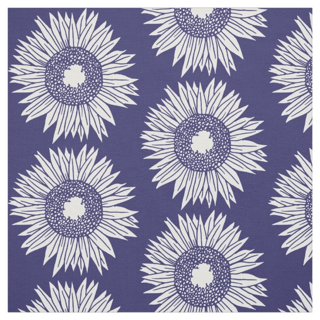 Tissu Fleurs de soleil rustiques Motif bleu et blanc Flo (Échantillon)