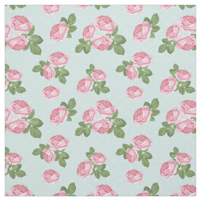 Tissu Fleurs de Thé Shabby Chic Rose et Bleu (Échantillon)