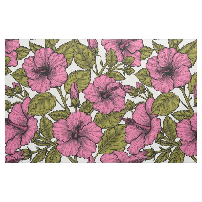 Tissu Fleurs d'hibiscus roses (Fat Quarter)