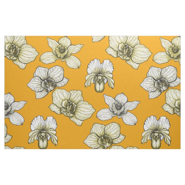Tissu Fleurs d'orchidées jaune et blanc (Fat Quarter)