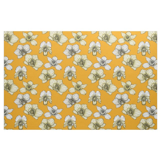 Tissu Fleurs d'orchidées jaune et blanc (Fat Quarter)