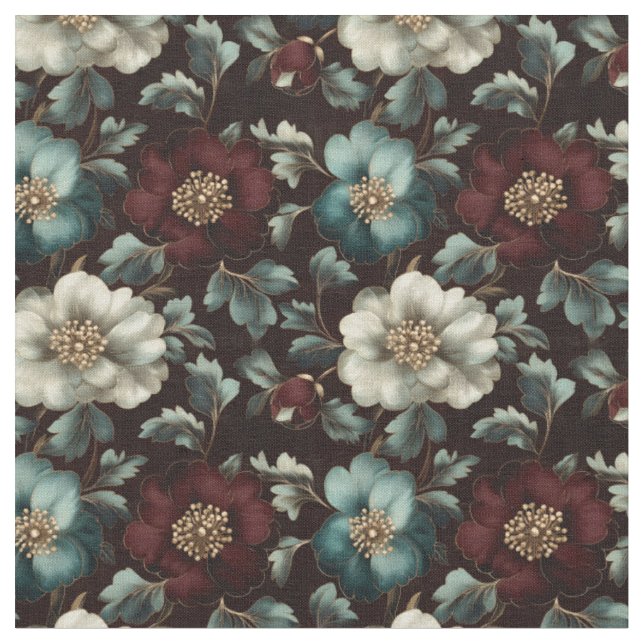 Tissu Fleurs dorées foncées sur noir (Fermer)