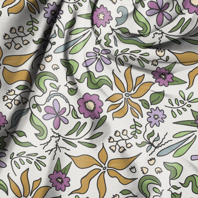 Tissu Fleurs dorées motif botanique illustré (Créateur téléchargé)