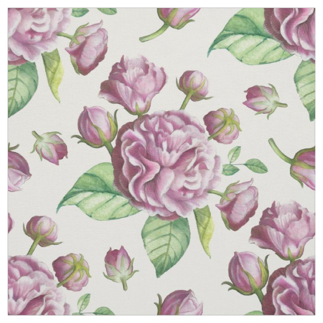 Tissu Fleurs du jardin Rose Camellia (Échantillon)
