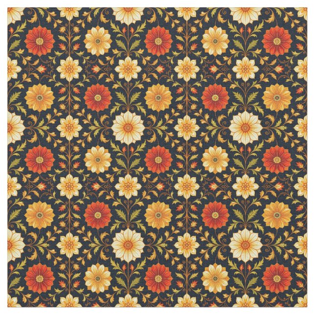 Tissu Fleurs Écarlates et Crème (Fermer)