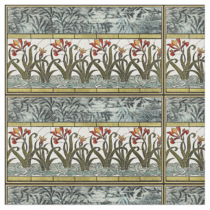 Tissu Fleurs en verre souillé avec la frontière bronzage