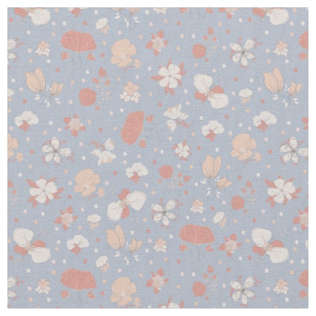 Tissu Fleurs esquissées sur fond bleu clair (Fermer)