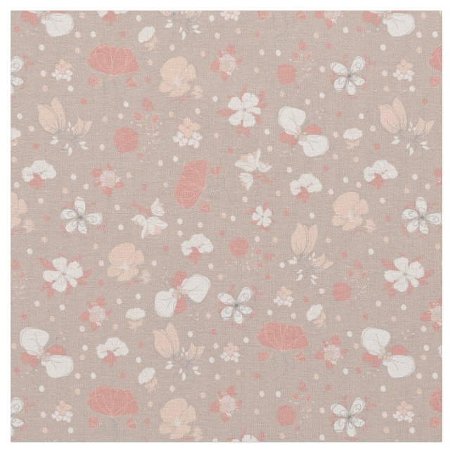 Tissu Fleurs esquissées sur fond brun clair (Fermer)