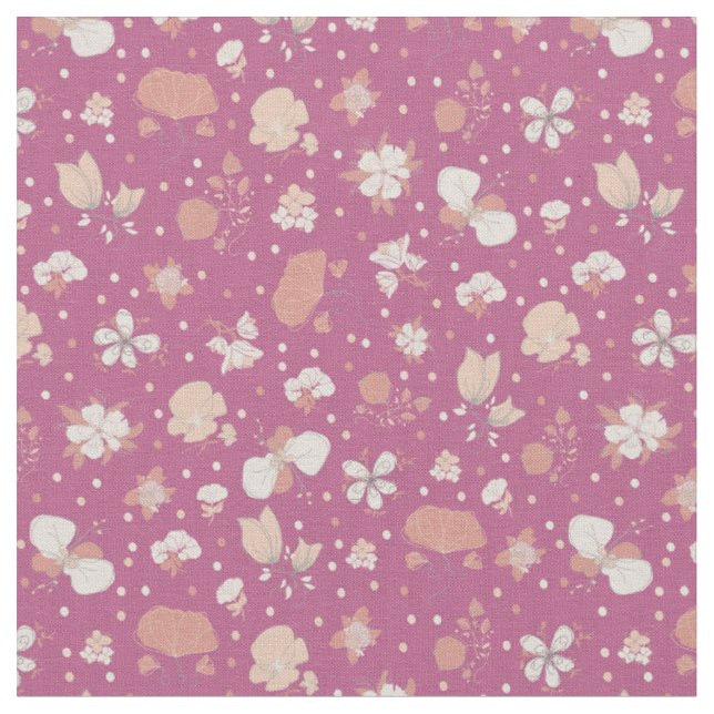 Tissu Fleurs esquissées sur fond rose (Fermer)