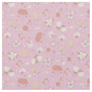 Tissu Fleurs esquissées sur fond rose clair