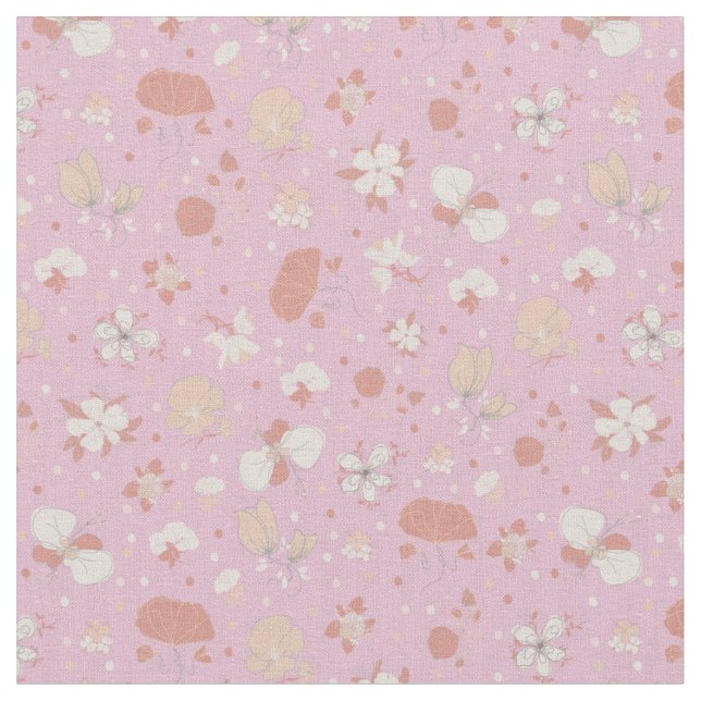 Tissu Fleurs esquissées sur fond rose clair (Fermer)