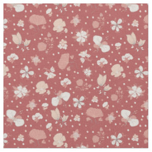 Tissu Fleurs esquissées sur fond rouge