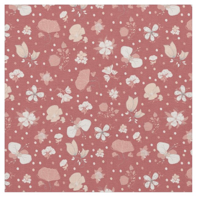 Tissu Fleurs esquissées sur fond rouge (Fermer)