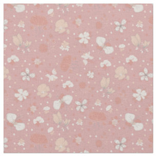 Tissu Fleurs esquissées sur fond rouge pâle