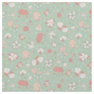 Tissu Fleurs esquissées sur fond vert clair