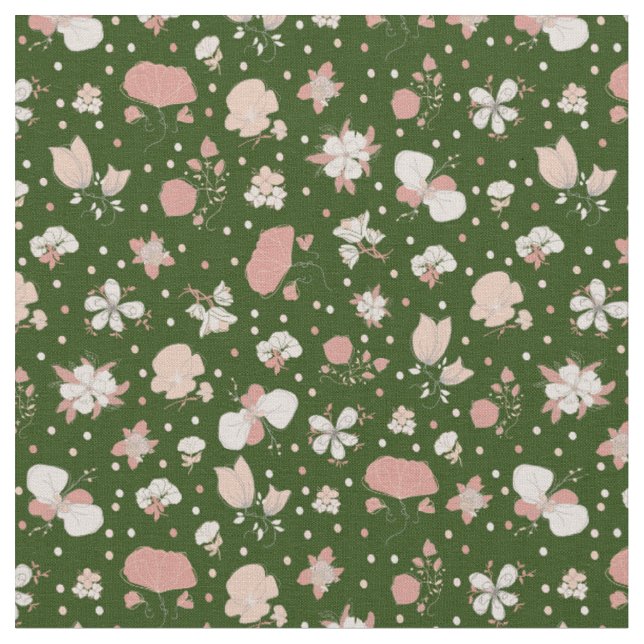 Tissu Fleurs esquissées sur fond vert foncé (Fermer)