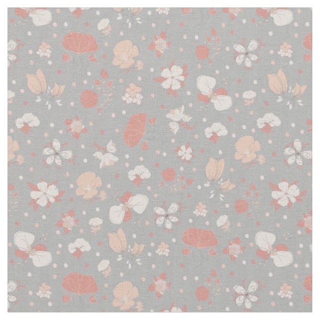 Tissu Fleurs esquissées sur gris clair (Fermer)