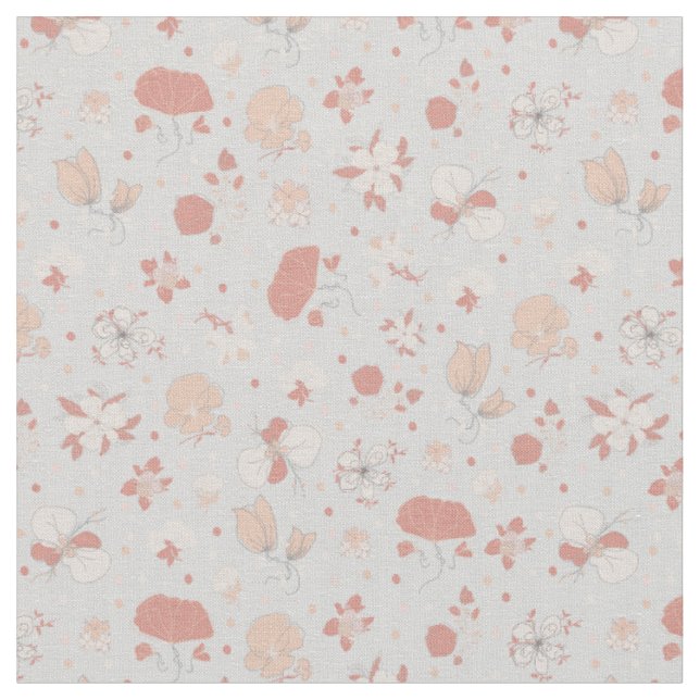 Tissu Fleurs esquissées sur gris pâle (Fermer)