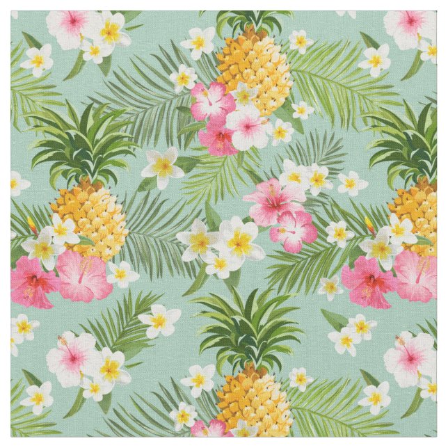 Tissu Fleurs et ananas tropicaux (Fermer)