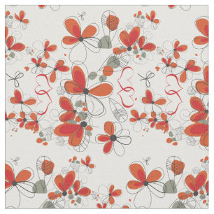 Tissu Fleurs et Coeurs rouges lunaires