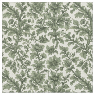 Tissu fleurs et feuilles vertes