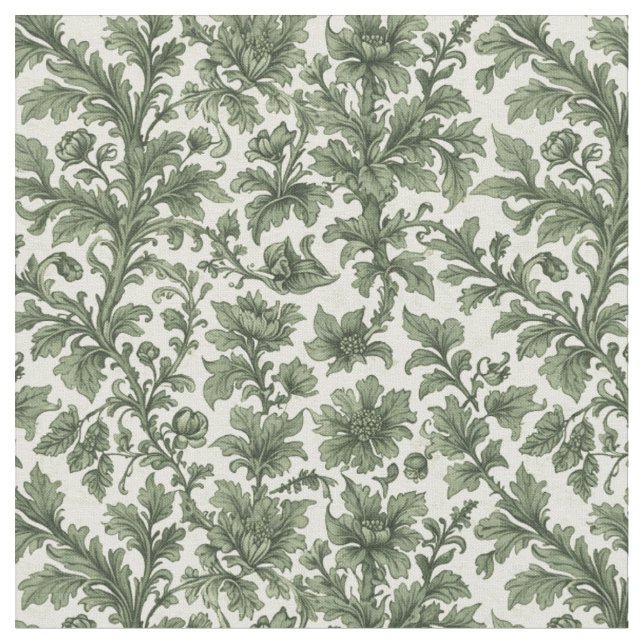 Tissu fleurs et feuilles vertes (Fermer)